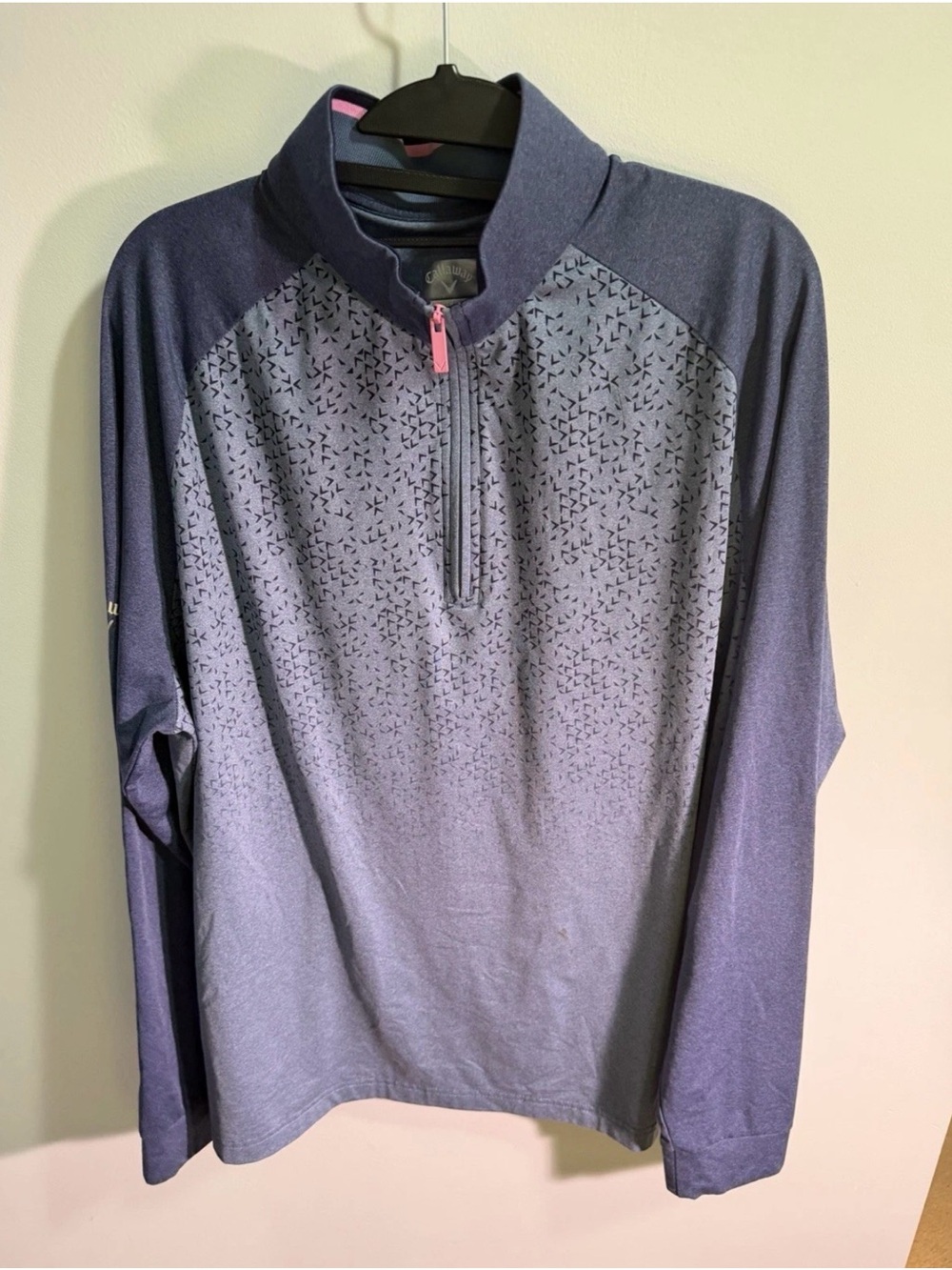 Callaway Men's Long Sleeve Pullover Quarter-Zip in Blue and Pink Accent